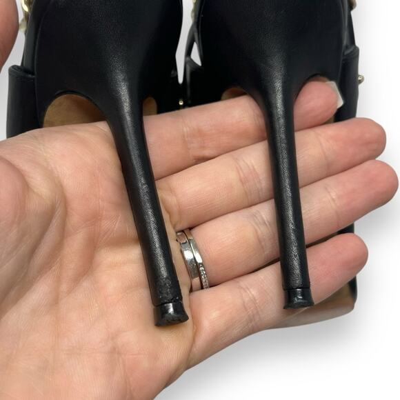 Jimmy Choo Lexx 100 Black Leather Gold Chain Slingback Heel Mules 36.5 Women’s - Picture 9 of 12